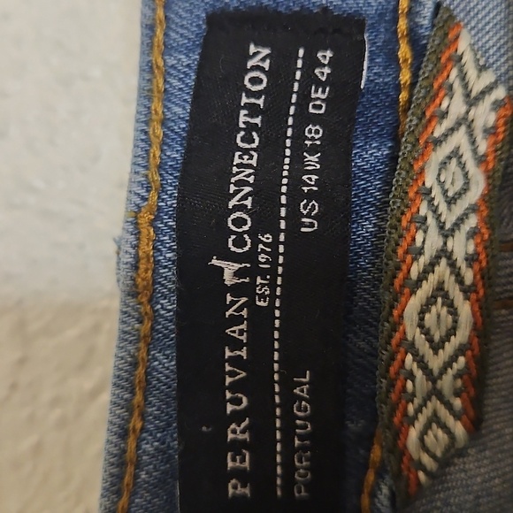 PERUVIAN CONNECTION RILEY WIDE-LEG BUTTON FLY JEANS FLARE FRINGE HEM SZ.14 - Picture 6 of 9